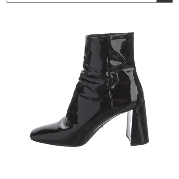 Prada Shoes - Prada Patent Leather Sock Heeled Boots square toed